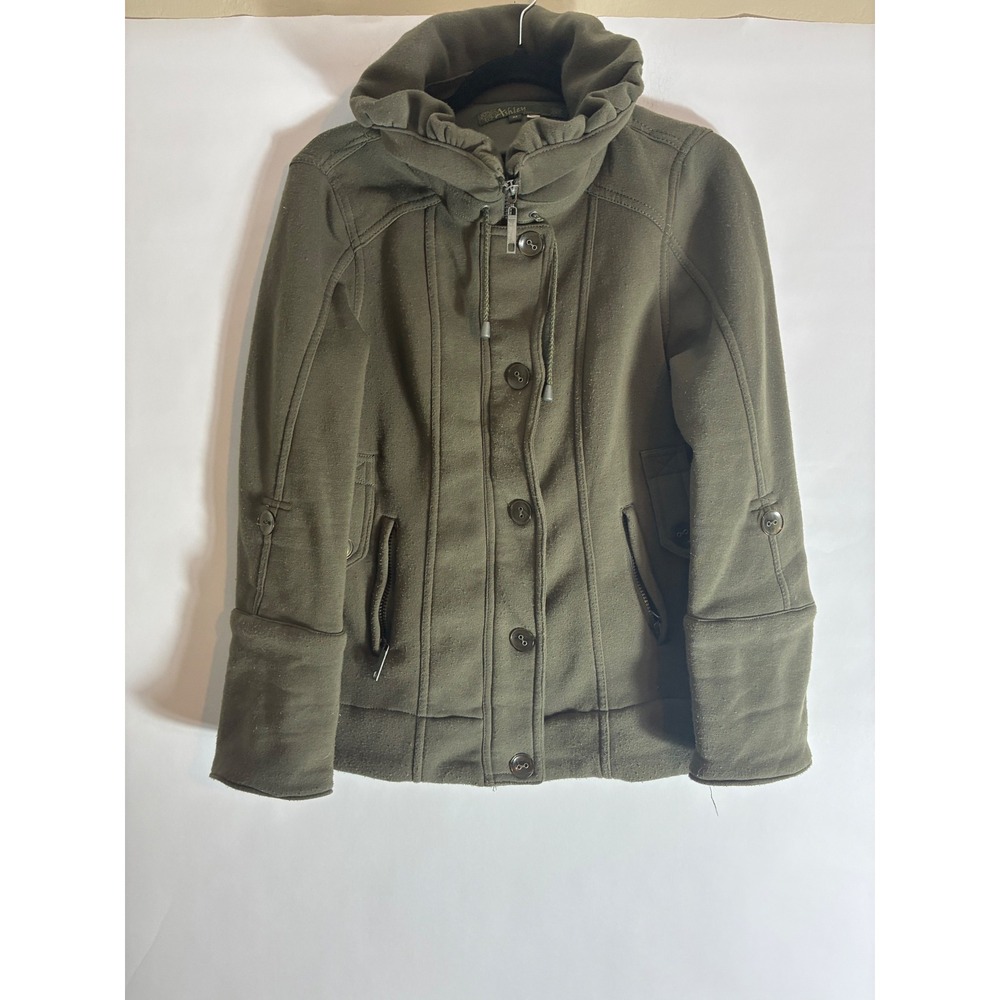 Ashley by 26 International Olive Green Ruffle Neck Military Jacket Medium